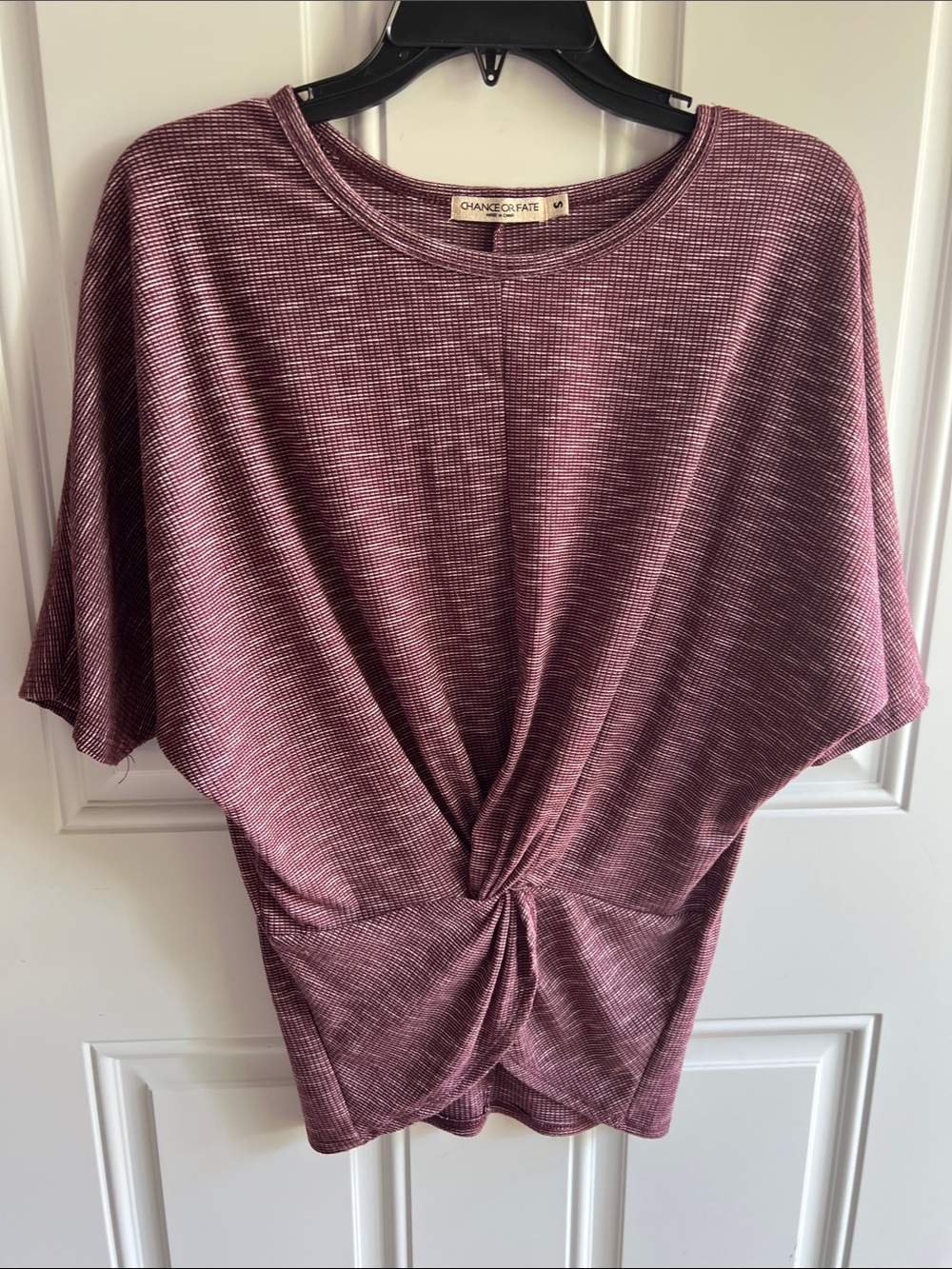 Chance or Fate Dark Dusty Rose Twist-Front Short Sleeve Top